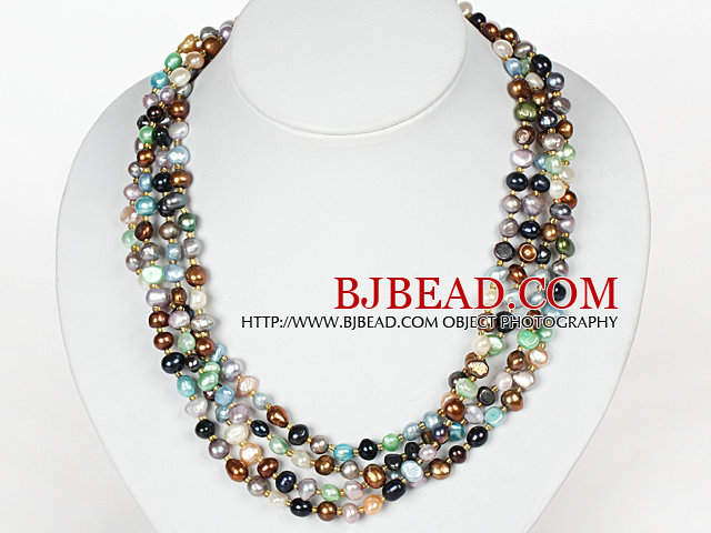 Multi Strands Multi Color Freshwater Pearl Necklace with Magnetic Clasp