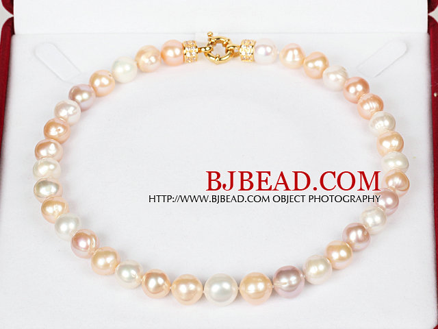 12-14mm Natural Round White Freshwater Pearl Beaded Necklace for Women