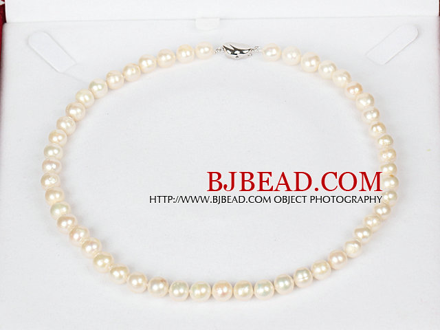 8-9mm Natural Round White Freshwater Pearl Beaded Necklace for Women