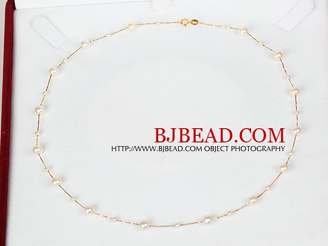 5.5-6mm Natural Round White Seawater Pearl Necklace with 18K Gold Chain