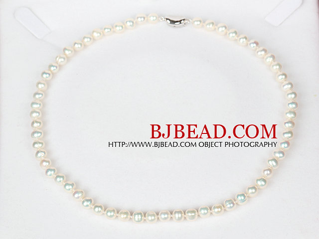 6-7mm Natural Round White Freshwater Pearl Beaded Necklace for Women