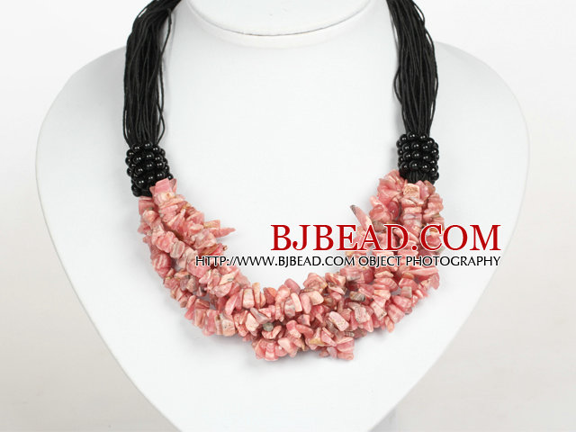 Bold Necklace Multi Strands Argentina Rhodochrosite Chips Necklace