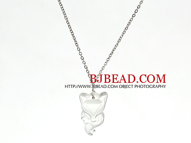 Clear Crystal Fox Pendant Necklace With Metal Chain