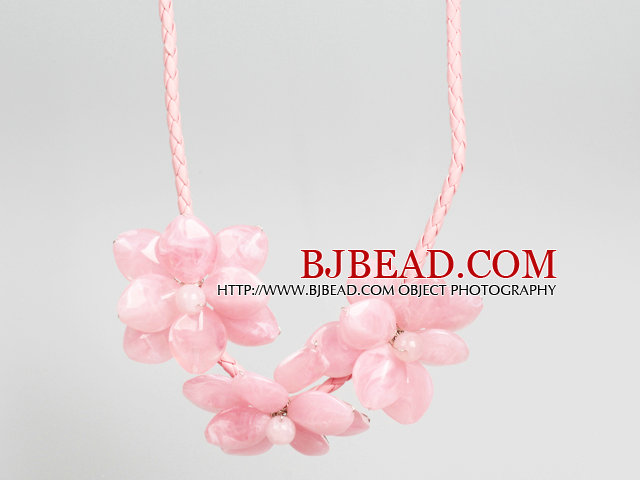 Fashion Style Pink Acrylic Flower Bib Statement Leather Necklace