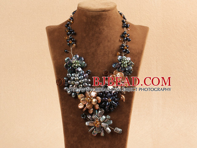 Marvelous Beautiful Multi Color Natural Irregular Shape Pearl Flower Statement Party Necklace