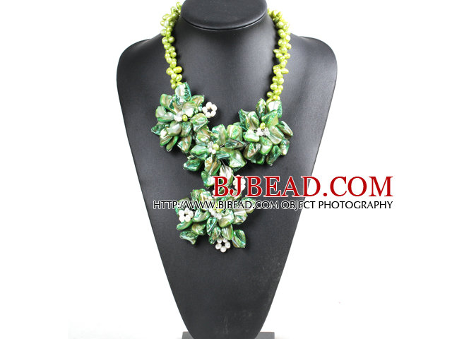 Marvelous Beautiful Green Series Natural Pearl Shell Flower Statement Party Necklace