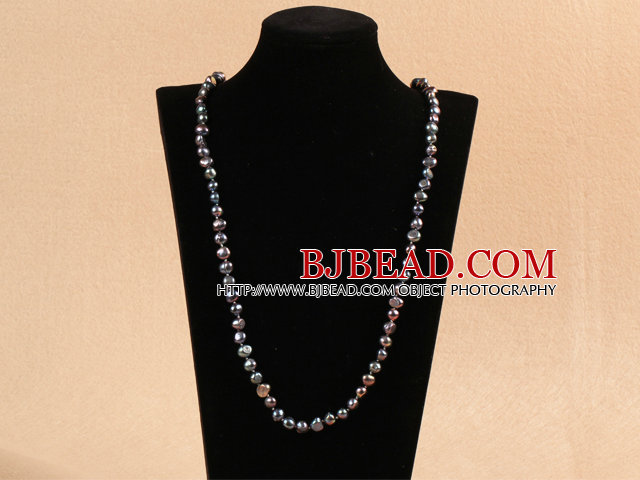 Simple Long Style Natural Black Potato Shape Pearl Necklace / Sweater Chain