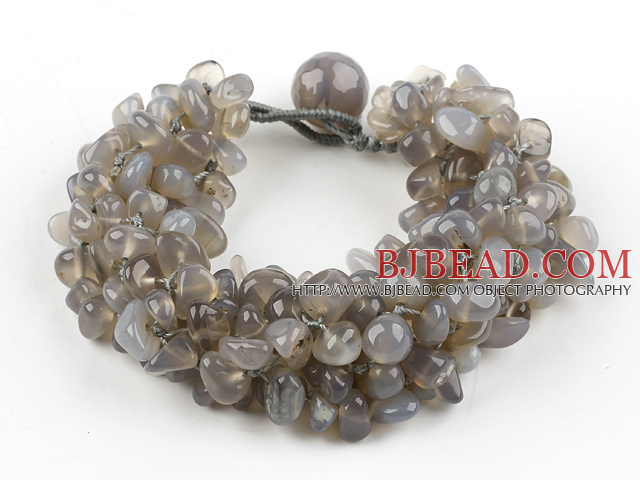 Wide and Big Style 6-7mm Gray Agate Woven Bracelet