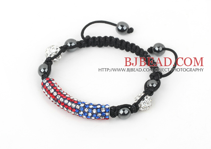 Fashion Style Red and Blue Rhinestone Tube and Tungsten Steel Stone Drawstring Bracelet
