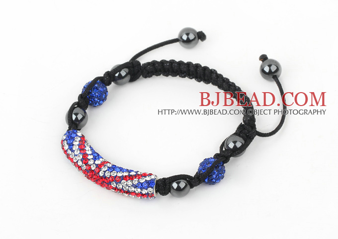 Fashion Style Red White and Blue Rhinestone Tube and Tungsten Steel Stone Drawstring Bracelet
