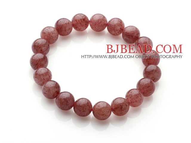 Retro Simple Style 10mm Round Cherry Quartz Beads Elastic Bracelet