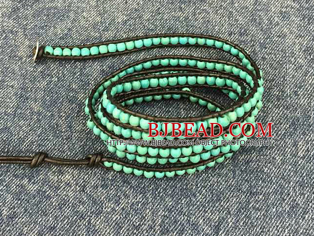 Fashion Hot Sale Multi Strands Round Turquoise Beads Wrap Bangle Bracelet