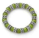 10mm Round Olive Green Cats Eye and Tibet Silver Spacer Ring Accessories Stretch Bracelet