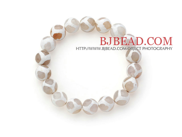 10mm Round White Pattern Fire Agate Stretch Beaded Bangle Bracelet