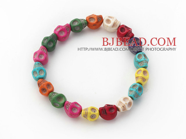 5 Pieces Dyed Multi Color Turquoise Skull Stretch Bangle Bracelets
