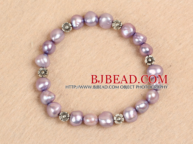 Simple Stretchy Style Natural Potato Shape Light Pueple Freshwater Pearl Elastic Bracelet