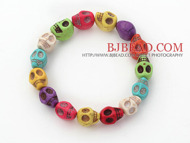 5 Pieces Dyed Multi Color Turquoise Skull Stretch Bangle Bracelet ( Total 5 Pieces)