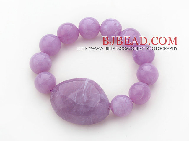 3 Pieces Light Purple Color Round Acrylic Beaded Stretch Bangle Bracelets