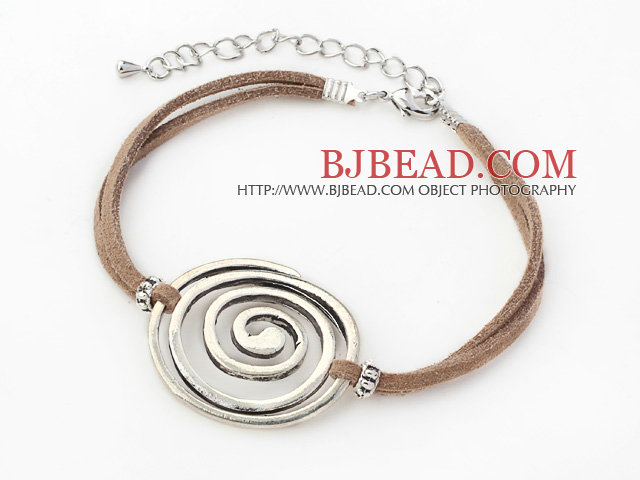 5 Pieces Round Shape Metal Adjustable Leather Bracelets with Brown Thread