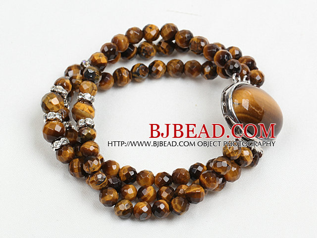 Fashion Three Strand Faceted Tiger Eye Stone Beads Bracelet