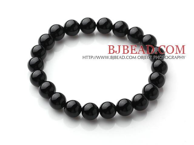 Classic Design Single Strand A Grade 8mm Round Black Agate Beads Elastic Braceelt