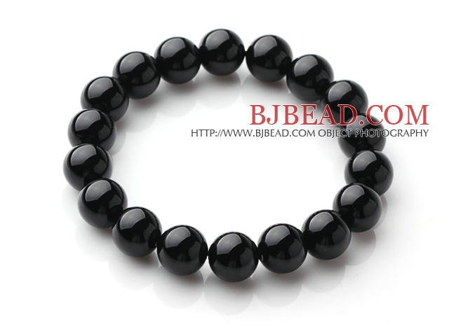 Classic Design Single Strand A Grade 10mm Round Black Agate Beads Elastic Braceelt