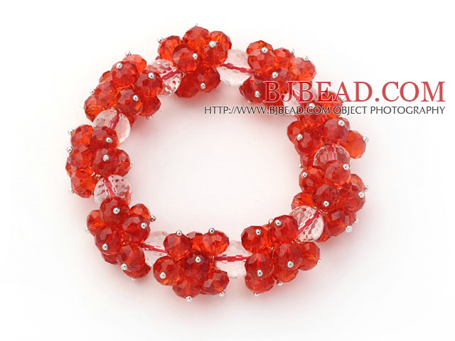 Red Series Faceted 8-10mm Red and Clear Crystal Stretch Bracelet