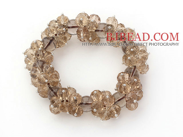 Champagne Color Faceted 8-10mm Crystal and Smoky Quartz Stretch Bracelet