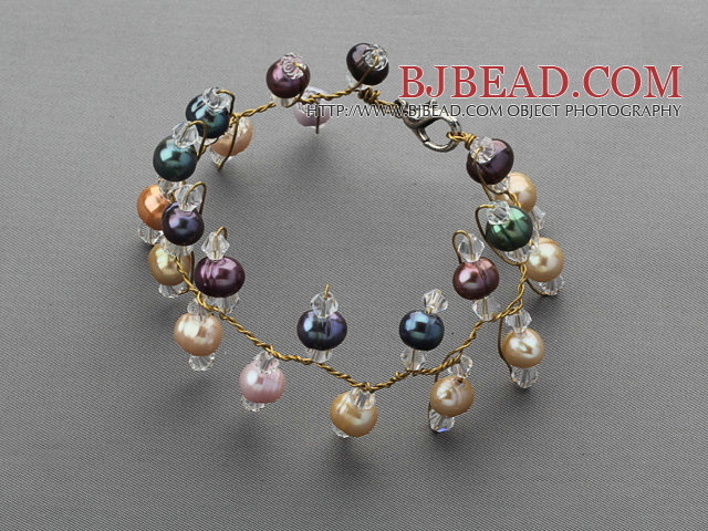 2013 Summer New Design Assorted Multi Color Freshwater Pearl and Clear Crystal Bridal Bracelet