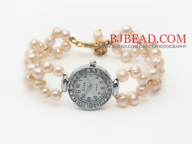 Fashion Style 6-7mm Pink Freshwater Pearl Watch Bracelet with Lobster Clasp