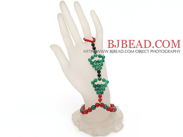 2013 Christmas Design Green Agate and Carnelian Wire Wrapped Hand Bracelet