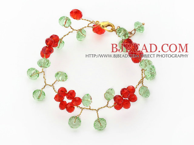 2014 Christmas Design Red and Green Crystal Crocheted Bracelet