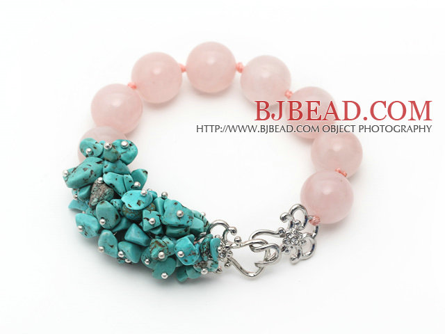 New Design Round Rose Quartz and Turquoise Chips Knotted Bracelet