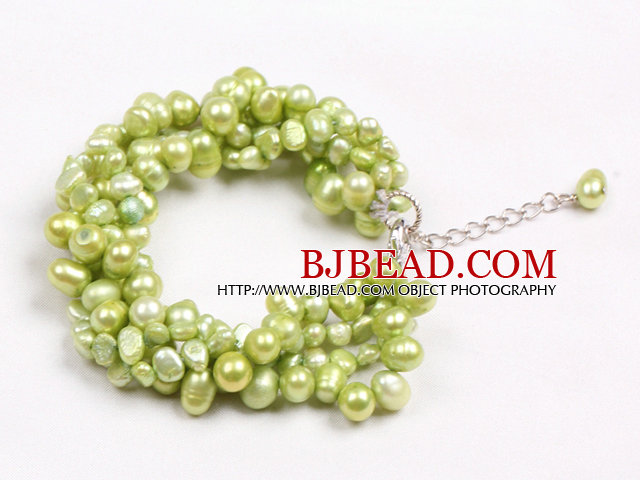 Fashion Multi Strand Natural Yellow Green Freshwater Pearl Bracelet