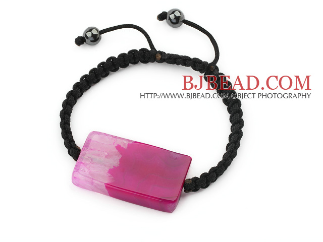 Simple Design Rectange Shape Purple Brazil Striped Agate and Hematite Beads Adjustable Drawstring Bracelet
