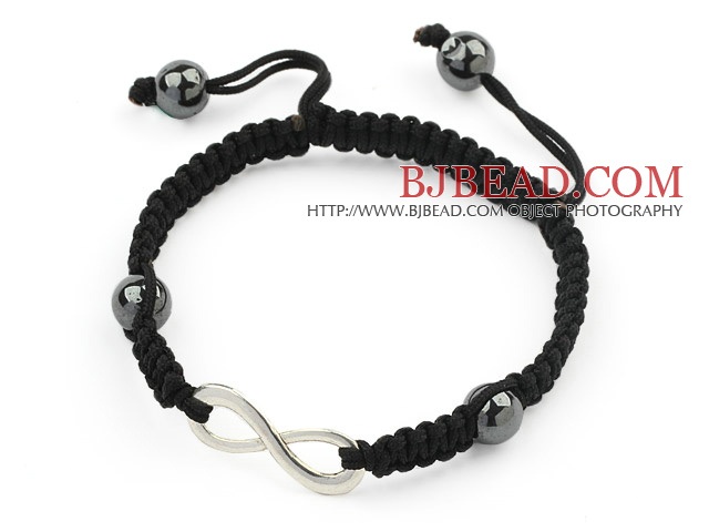 Simple Design Alloy Accessory and Hematite Beads Adjustable Drawstring Bracelet