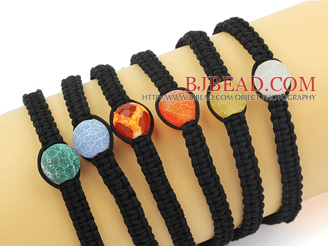 6 Pieces Round Multi Color Weathering Agate and Hematite Beads Adjustable Drawstring Bracelets ( Random Color )