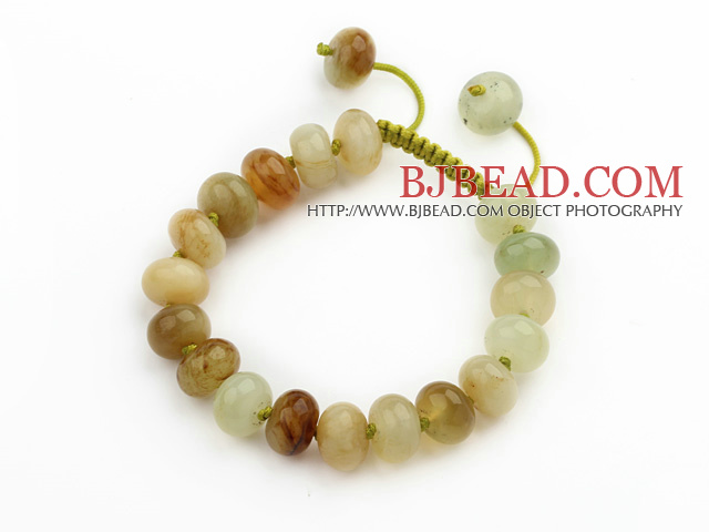 Marquise Shape Three Colored Jade Knotted Adjustable Drawstring Bracelet
