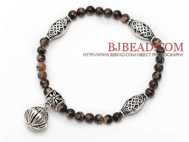 nice round red jasper and tibet silver lolus tube charm beads bracelet