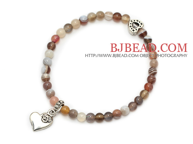 round persia agate and tibet silver heart charm beaded bracelet