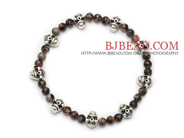 lovely round red jasper and tibet silver skull beaded charm bracelet