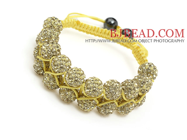fashion layer style 10mm yellow rhinestone woven adjustable yellow drawstring bracelet