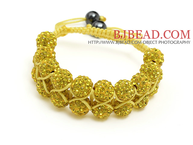 fashion layer style 10mm golden rhinestone woven adjustable yellow drawstring bracelet