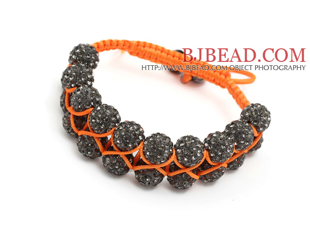 fashion layer style 10mm gray rhinestone woven adjustable orange drawstring bracelet