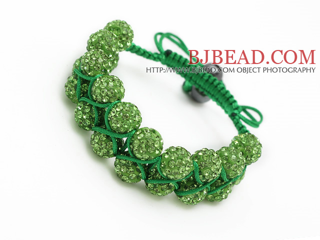 nice layer style 10mm olive green rhinestone woven adjustable green drawstring bracelet