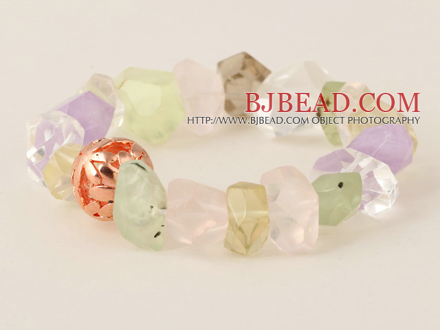 Beautiful Incidence Angle Prehnite White Crystal Amethyst And Rose Quatz Bangle Bracelet With Golden Ball
