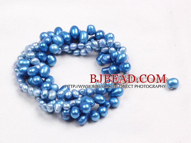 Fashion Multi Strand Natural Blue Freshwater Pearl Twisted Bracelet