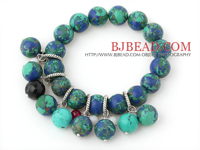 Beautiful 12-14mm Multi Color Round Xingjiang Agate Beaded Bracelet
