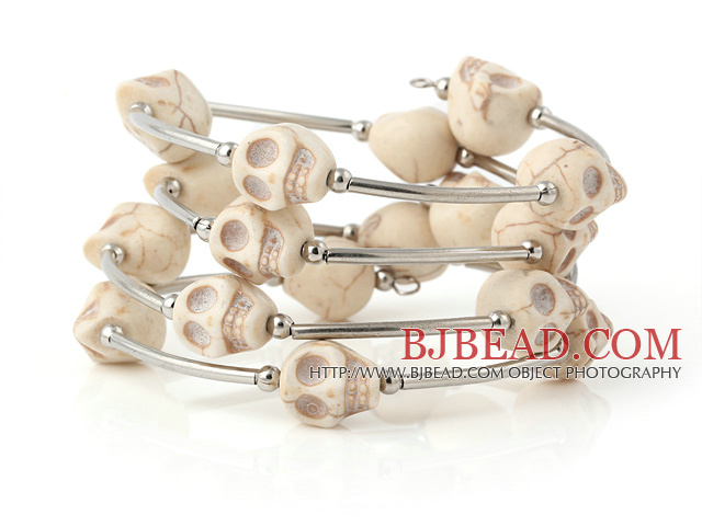 Fashion Multilayer White Skull Turquoise Wired Wrap Bangle Bracelet