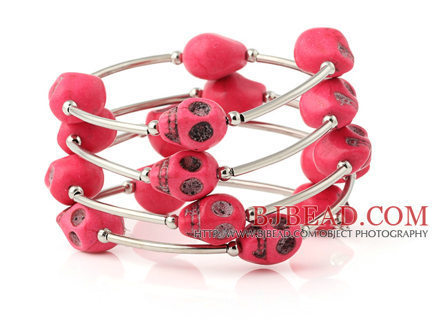 Fashion Multilayer Red Skull Turquoise Wired Wrap Bangle Bracelet